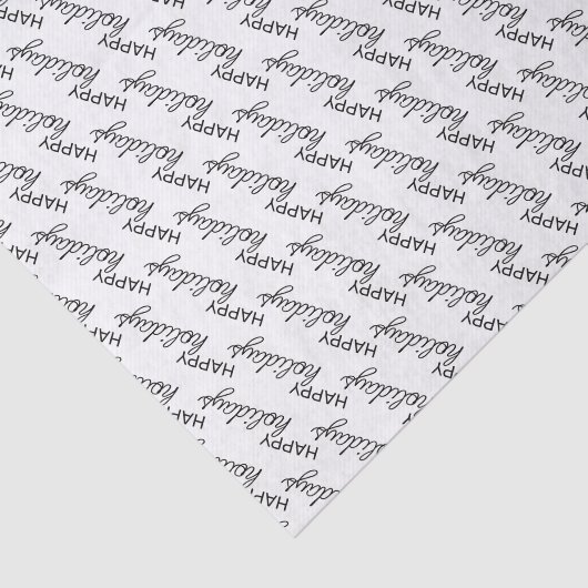 Black Happy Holidays Wordart Pattern On White Tissuepapier (Detail)