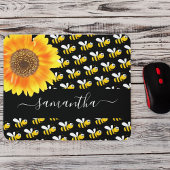 Black happy hommble bijen sunflower-monogramscript muismat