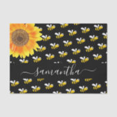 Black happy hommble bijen sunflower-monogramscript tissuepapier (Voorkant)