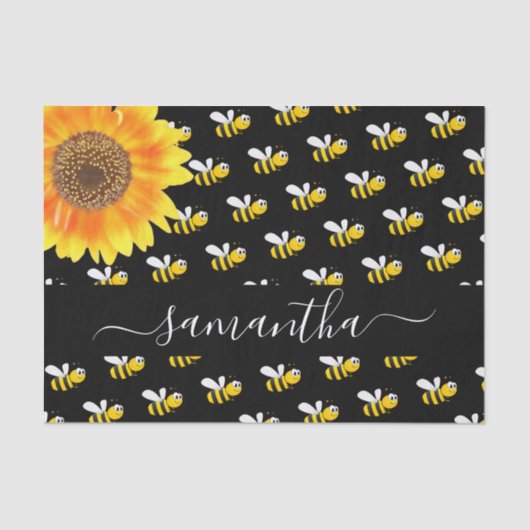 Black happy hommble bijen sunflower-monogramscript tissuepapier (Voorkant)