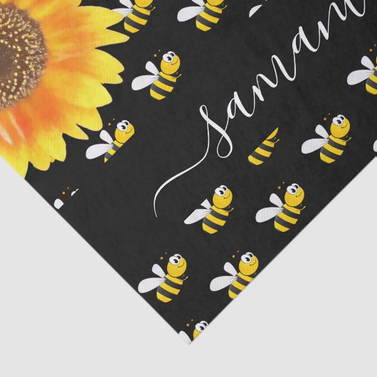 Black happy hommble bijen sunflower-monogramscript tissuepapier (Detail)