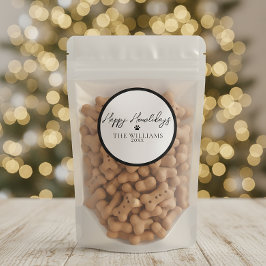 Black Happy Howlidays Paw Print Round Sticker