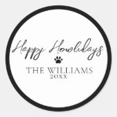 Black Happy Howlidays Paw Print Round Sticker (Voorkant)