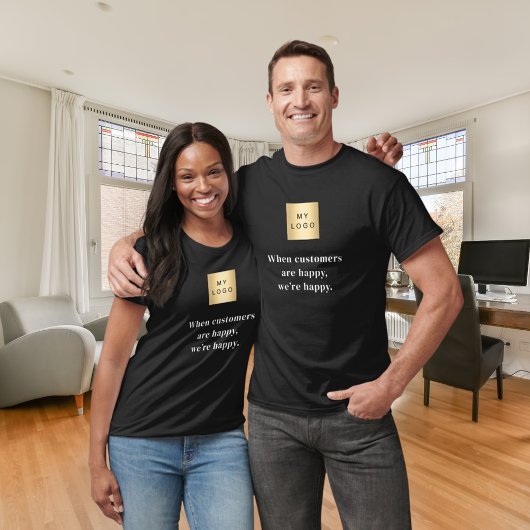 Black Happy-klanten zakelijke logo slogan T-shirt