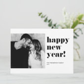 Black Happy New Year 2022 Bold Typography Photo Feestdagenkaart (Staand voorkant)