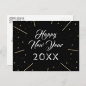 Black Happy New Year 2023 Script Star-patroon Feestdagenkaart (Voorkant / Achterkant)