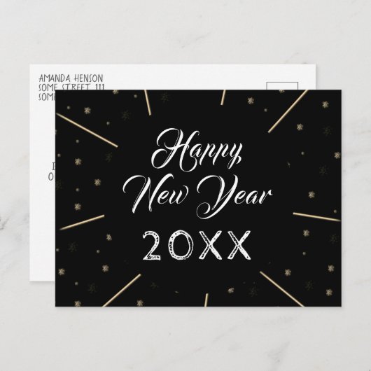 Black Happy New Year 2023 Script Star-patroon Feestdagenkaart (Voorkant / Achterkant)
