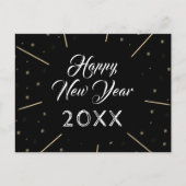 Black Happy New Year 2023 Script Star-patroon Feestdagenkaart (Voorkant)