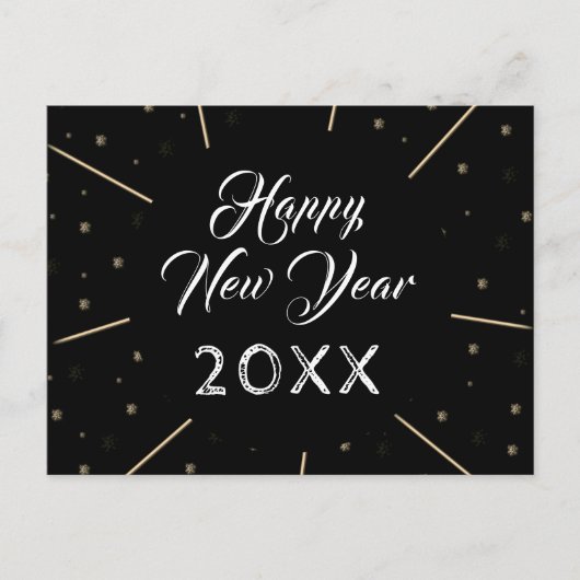 Black Happy New Year 2023 Script Star-patroon Feestdagenkaart (Voorkant)