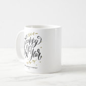 Black Happy New Year Modern Calligraphy Wreath Koffiemok (Voorkant links)
