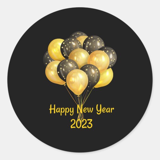 Black Happy New Years 2023 Ronde Sticker (Voorkant)