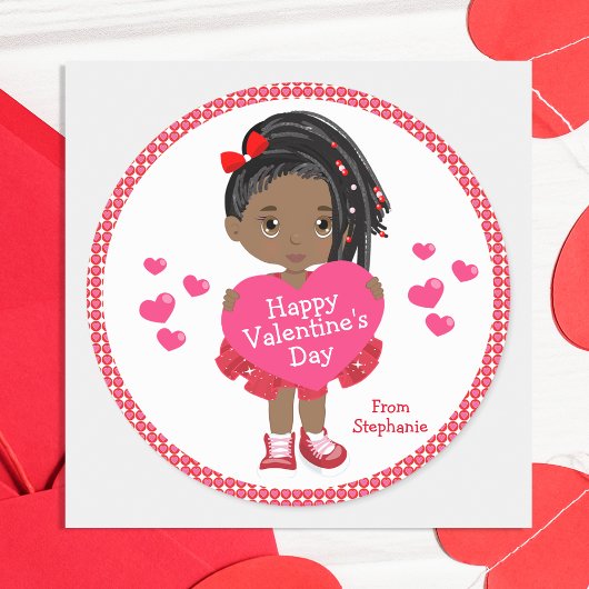 Black Happy Valentine's Day Classic Round Stick Ronde Sticker