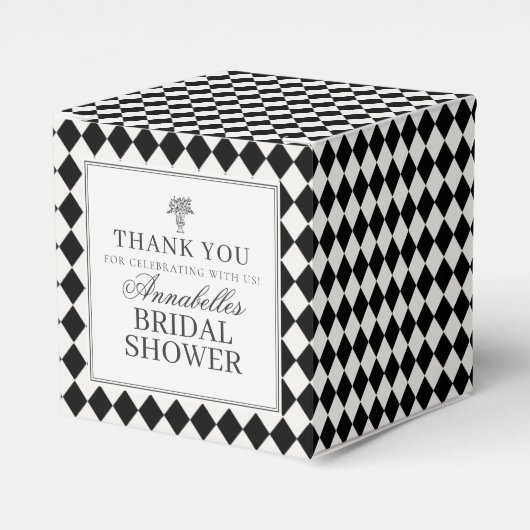 Black Harlequin Checkered Bridal Shower Bedankdoosjes (Voorkant Zijde)