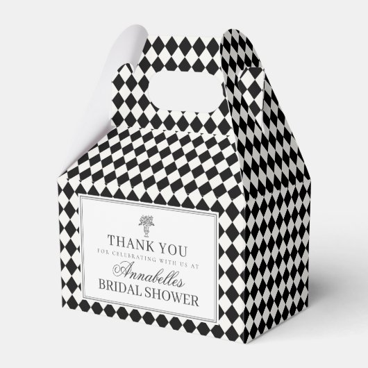 Black Harlequin Checkered Bridal Shower Bedankdoosjes (Voorkant Zijde)