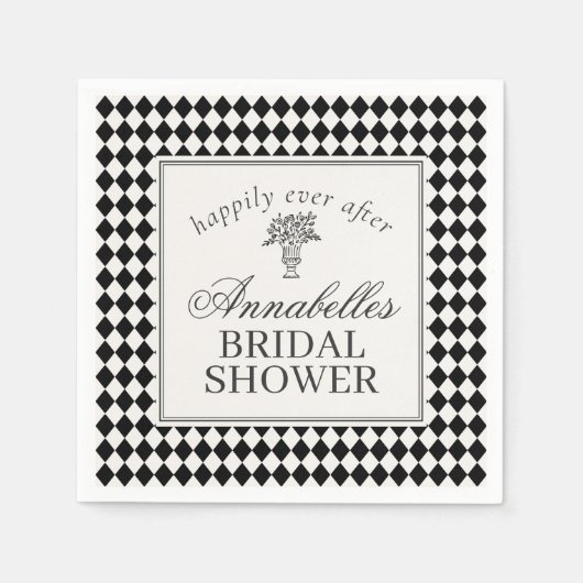 Black Harlequin Checkered Bridal Shower Servet (Voorkant)