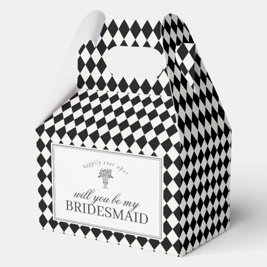 Black Harlequin Checkered Bridesmaid Proposal Box Bedankdoosjes (Voorkant)