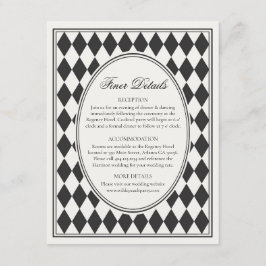 Black Harlequin Checkered Finer Details Wedding Informatiekaartje