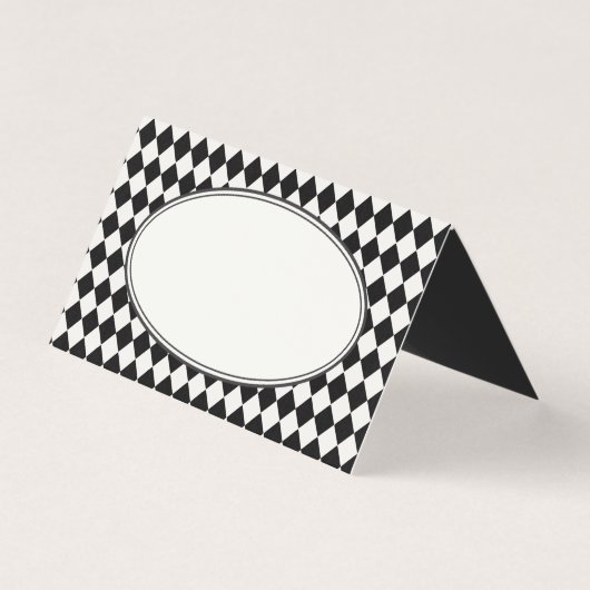 Black Harlequin Checkered Folded Place Cards Kaart (Voorkant)