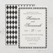 Black Harlequin Checkered Rehearsal Dinner Kaart (Voorkant / Achterkant)