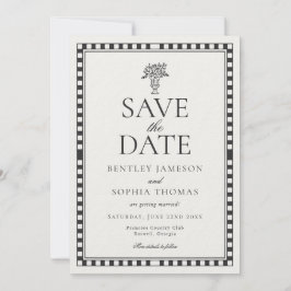 Black Harlequin Checkered Save the Date Kaart