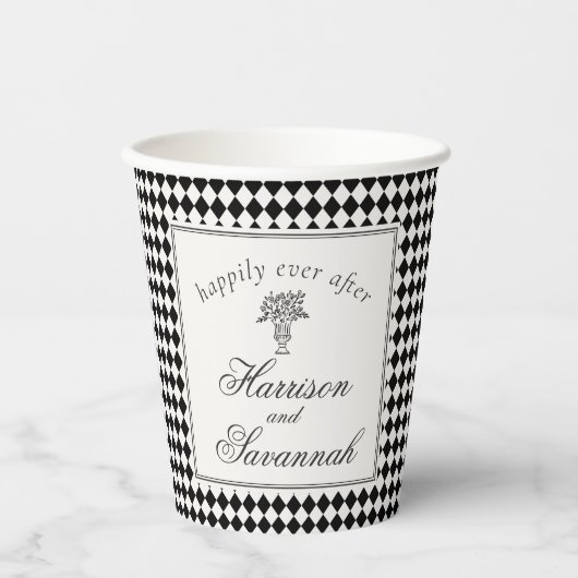 Black Harlequin Checkered Wedding Papieren Bekers (Voorkant)
