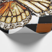 BLACK HARLEQUIN PATTERNED BROWN-WHITE BUTTERFL CADEAUPAPIER (Hoek)