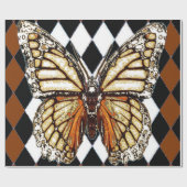 BLACK HARLEQUIN PATTERNED BROWN-WHITE BUTTERFL CADEAUPAPIER (Vlak)