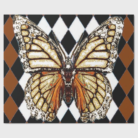 BLACK HARLEQUIN PATTERNED BROWN-WHITE BUTTERFL CADEAUPAPIER (Vlak)