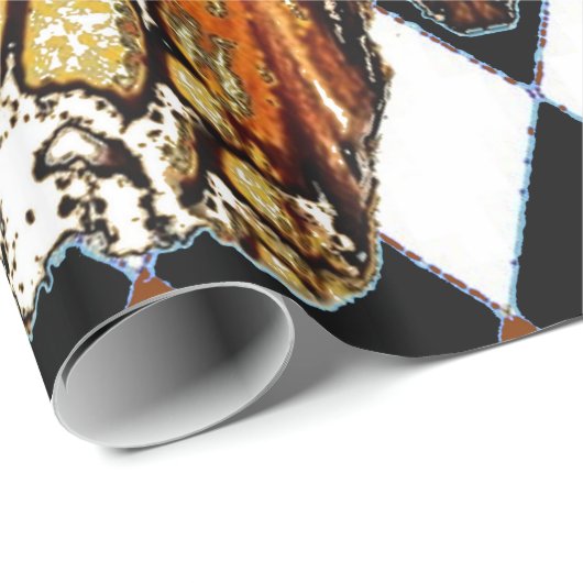 BLACK HARLEQUIN PATTERNED BROWN-WHITE BUTTERFL CADEAUPAPIER (Rol Hoek)