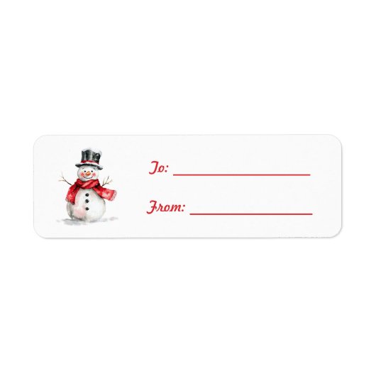 Black Hat Red Scarf Snowman Christmas Etiket (Voorkant)