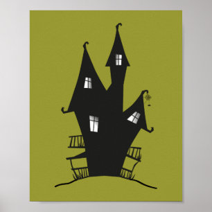 Black Haunted House op een moerasgroene achtergron Poster