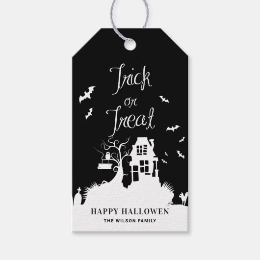 Black Haunted House Trick or treat Halloween Cadeaulabel (Voorkant)