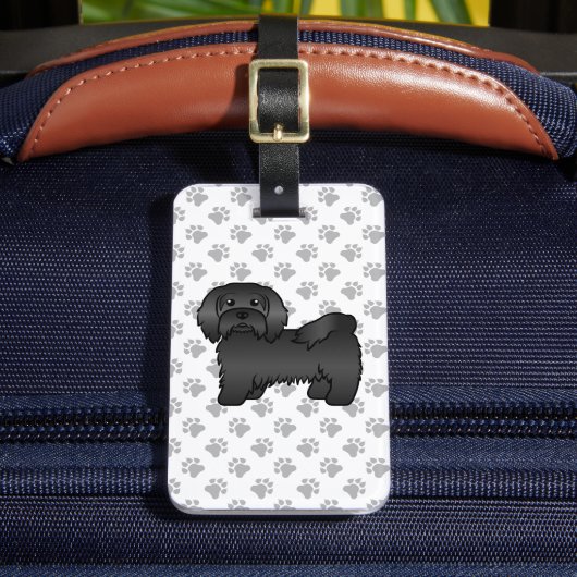 Black Havanese Cute Cartoon Dog & Custom Text Bagagelabel (Voorkant Insitu 2)
