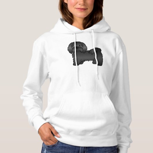Black Havanese Cute Cartoon Dog Illustratie Hoodie (Voorkant)
