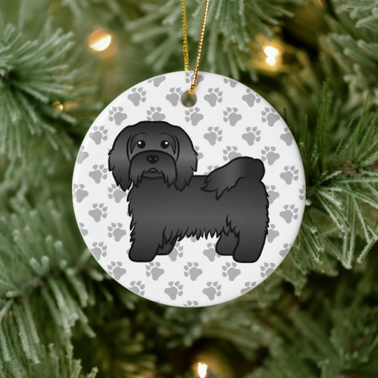 Black Havanese Cute Cartoon Dog Illustratie Keramisch Ornament (Boom)
