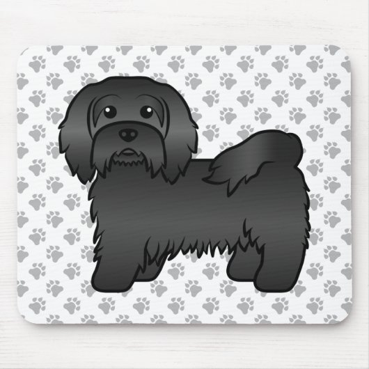 Black Havanese Cute Cartoon Dog Illustratie Muismat (Voorkant)