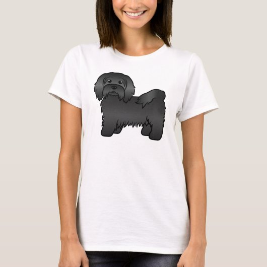 Black Havanese Cute Cartoon Dog Illustratie T-shirt (Voorkant)