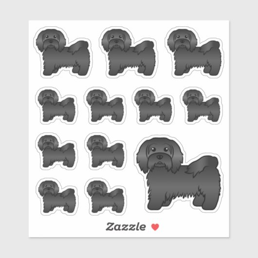 Black Havanese Cute Cartoon Dog Illustraties Sticker (Vel)
