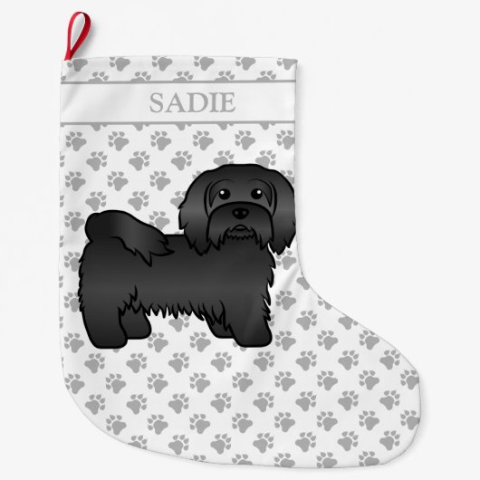 Black Havanese Cute Cartoon Dog & Name Grote Kerstsok (Voorkant)