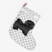 Black Havanese Cute Cartoon Dog & Name Grote Kerstsok (Voorkant (Hangend))
