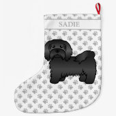 Black Havanese Cute Cartoon Dog & Name Grote Kerstsok (Achterkant)