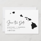 Black Hawaii Map Modern Minimal Script Save The Date (Voorkant)