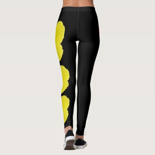 Black Hawaii State Flower Yellow Hibiscus Leggings (Achterkant)