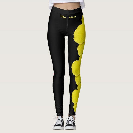 Black Hawaii State Flower Yellow Hibiscus Leggings (Voorkant)