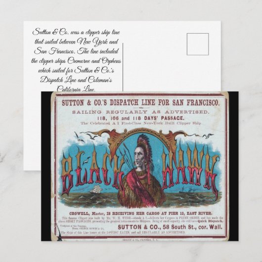 Black Hawk Clipper Zeilen Briefkaart (Voorkant / Achterkant)