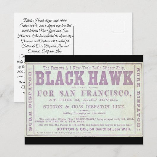 Black Hawk klipper zeilen 1900 Briefkaart (Voorkant / Achterkant)