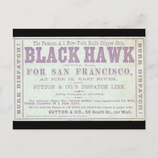 Black Hawk klipper zeilen 1900 Briefkaart (Voorkant)