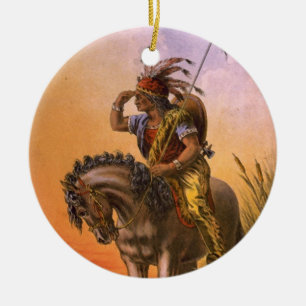 Black Hawk Native American Indian Keramisch Ornament