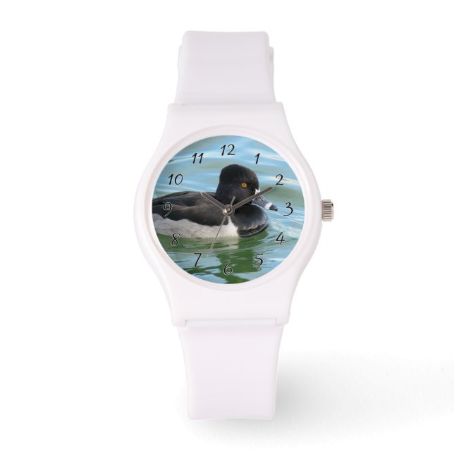 Black Headed Ring-necked zee duikende eend Ringbil Horloge (Voorkant)