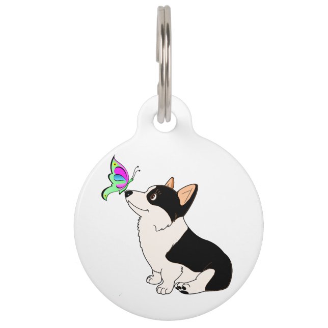 Black Headed Welsh Corgi met Butterfly Huisdierpenning (Voorkant)